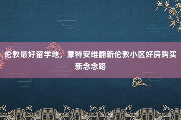 伦敦最好留学地，蒙特安维翻新伦敦小区好房购买新念念路